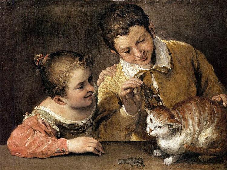 Annibale Carracci Two Children Teasing a Cat Norge oil painting art
